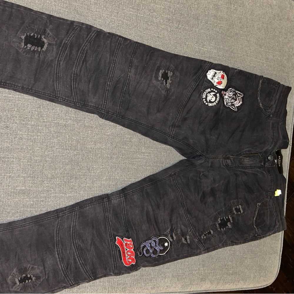 Reason Black Straight Jeans with Textured Denim